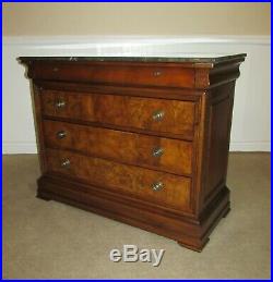 Ethan Allen Townhouse Burlwood Marble Top Dresser, 4 Drawer Low Chest, 30-5201