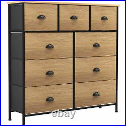 Fabric Dresser Chest 9 Drawer Furniture Bedroom Storage Organizer Tower Wood Top