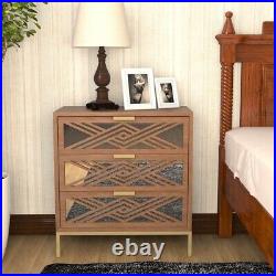 Farmhouse 3 Drawer Dresser Sideboard Buffet for Living Room Mirrored Wood Chest