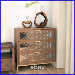 Farmhouse 3 Drawer Dresser Sideboard Buffet for Living Room Mirrored Wood Chest