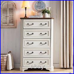 Farmhouse 5 Drawers Dresser for Bedroom, 48 Tall Wood Rustic Chest of Drawers