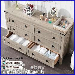 Farmhouse 6 Drawers Dresser Chests for Bedroom, Wood Rustic Wide Chset of Drawer