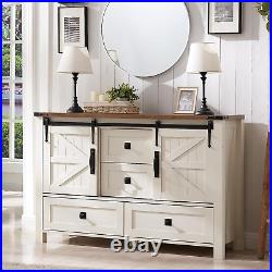 Farmhouse Dresser for Bedroom With4 Drawers & Sliding Barn Doors, 48'' Wide Chest