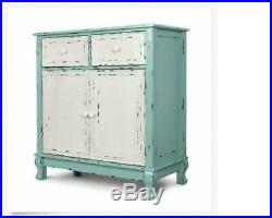 Farmhouse Storage Cabinet Accent Rustic Buffet Distressed Chest 2 Drawer Blue