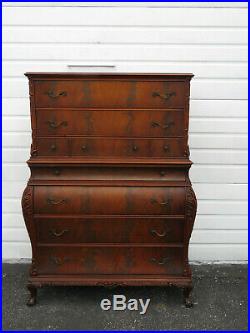 Flame Mahogany Bombe Tall Ball and Claw Feet Chest of Drawers 9673A