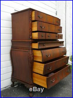 Flame Mahogany Bombe Tall Ball and Claw Feet Chest of Drawers 9673A