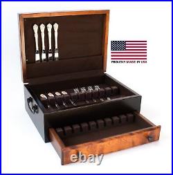Flaming Amish Birch, One Drawer Flatware Chest with Black Maple