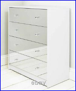 Four Drawer White Mirrored Chest of Drawers Cabinet Storage Unit Bedroom