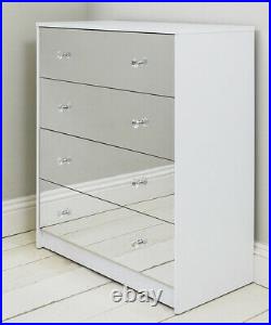 Four Drawer White Mirrored Chest of Drawers Cabinet Storage Unit Bedroom