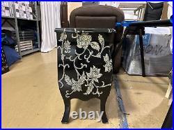 French Country Black And Floral Wood Bombe Chest with 3 Drawers