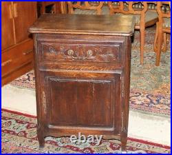French Dark Oak Louis XV Antique Small 1 Door, 1 Drawer Cabinet Nightstand Chest