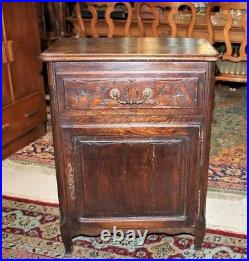 French Dark Oak Louis XV Antique Small 1 Door, 1 Drawer Cabinet Nightstand Chest