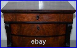 French Victorian Rosewood & Mahogany Bow Fronted Chest Of Drawers Biedermeier
