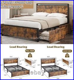 Full Queen Size Metal Bed Frame with Headboard Storage Chest of Drawers Dresser