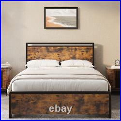 Full Queen Size Metal Bed Frame with Headboard Storage Chest of Drawers Dresser