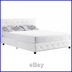 Full Size Bedroom Set White Leather Platform Bed 2 Nightstands 4 Drawer Chest