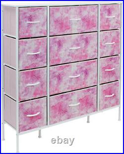 Furniture Dresser with 12 Drawers- Kids Bedroom Storage Chest Tower Tie-Dye Colors