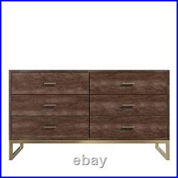 GRADE A1 Walnut 6 Drawer Wide Chest of Drawers with Gold Legs Aubrey