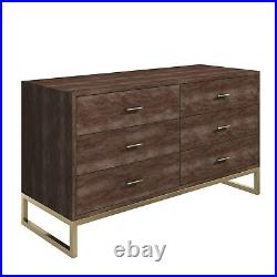 GRADE A1 Walnut 6 Drawer Wide Chest of Drawers with Gold Legs Aubrey