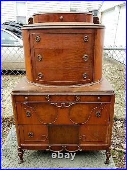 Gorgeous Ornate Antique Dove Tailed Chest of Drawers Wooden Dresser Art Deco