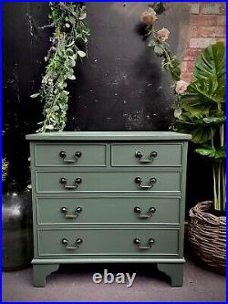 Green Chest Of Five Drawers Painted Edwardian Mahogany Solid Wood