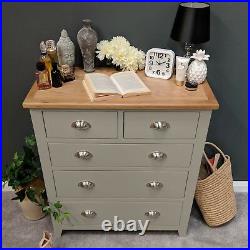 Grey Chest of Drawers Oak Painted 5 Drawer 2 Over 3 Chest Solid Wood Grateley
