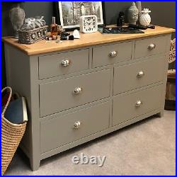 Grey Oak Chest of Drawers / Painted Solid Wood 3 Over 4 Long Chest / Grateley