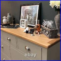 Grey Oak Chest of Drawers / Painted Solid Wood 3 Over 4 Long Chest / Grateley