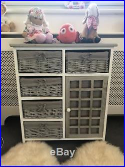 Grey White Chest Drawers Storage Cabinet Wicker Baskets Cupboard Vintage Bedroom