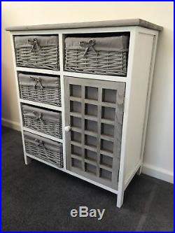 Grey White Chest Drawers Storage Cabinet Wicker Baskets Cupboard Vintage Bedroom