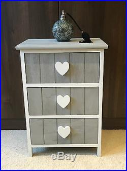 Grey White Chest of Drawers Storage Unit Shabby Chic Heart Bedside Cabinet
