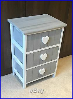 Grey White Chest of Drawers Storage Unit Shabby Chic Heart Bedside Cabinet