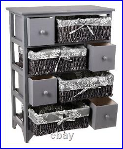 Grey Wooden Wicker Maize Cabinet Unit Shabby Retro Chest Drawer Storage Bedroom