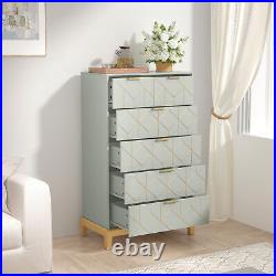 HLR Modern 6 Drawer Dresser for Bedroom Wood Chest of Drawers with Gold Trim US
