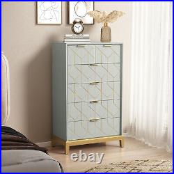 HLR Modern 6 Drawer Dresser for Bedroom Wood Chest of Drawers with Gold Trim US