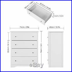 HOMECHO 4 Drawer Chest Bedroom Dresser Storage, White, Solid Wood Metal Handles