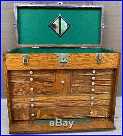 H Gerstner & Sons Wood Machinist Tool Box Chest 11 Drawers Vintage