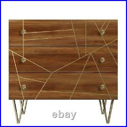 Halo 3 Drawer Chest of Drawers with Brass Inlay in Natural Honey