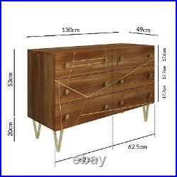 Halo 6 Drawer Chest of Drawers with Brass Inlay in Natural Honey HAL003