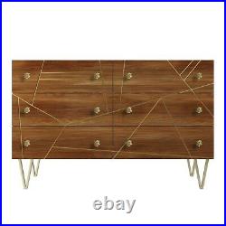 Halo 6 Drawer Chest of Drawers with Brass Inlay in Natural Honey HAL003