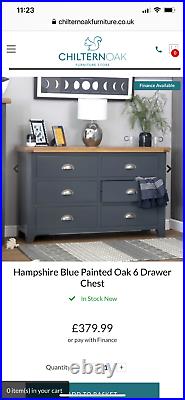 Hampshire blue painted oak topped 6 drawer chest of drawers sideboard Delivery