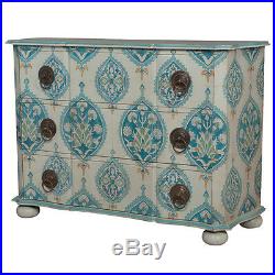 Hand-painted Jaipur French Moroccan Block Print Mahogany Chest of Drawers