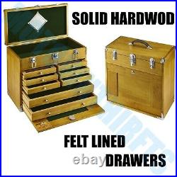 Hard Wood Tool Chest Box 8 Drawer Locking Wooden Cabinet Storage Crafts Jewels