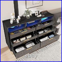 High Gloss Wood Dressers & Chests of Drawers with LED Lights, 6 Drawer Dresser