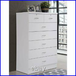 Hodedah 7 Drawer Chest with Locks on 2 Top Drawers in White