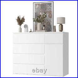 Homfa 5 Drawer White Dresser with Door, Modern Accent Storage Cabinet Chests