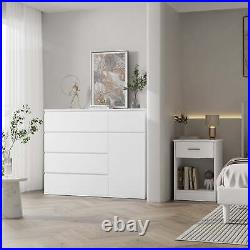 Homfa 5 Drawer White Dresser with Door, Modern Accent Storage Cabinet Chests