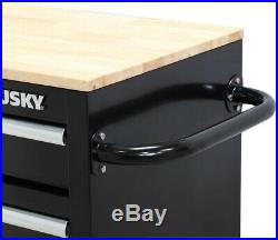 Husky 66x24 in 12-Drawer Tool Chest Mobile Workbench with Solid Wood Top Black
