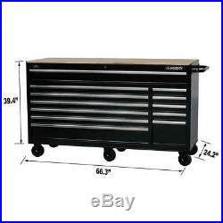 Husky 66x24 in 12-Drawer Tool Chest Mobile Workbench with Solid Wood Top Black