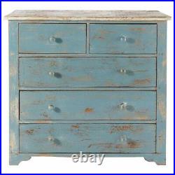 Indian Handmade Antique Style Wooden Chest of 5 Drawers (Blue)